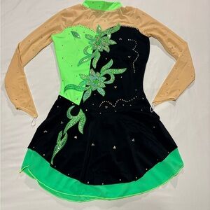 Green and Black Figure Skating Dress